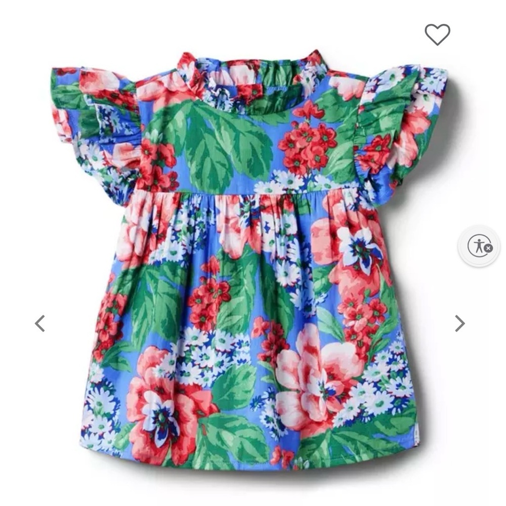 Janie and Jack Floral Ruffle Sleeve Top - Blue, Green & Coral